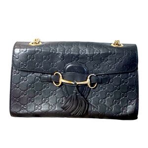 GUCCI Guccissima Medium Emily Chain Shoulder Bag in Black Ultralux